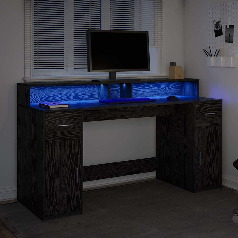 vidaXL Asztal LED -es lámpákkal Musta tammi 160 x 55 x 91 cm Faanyag