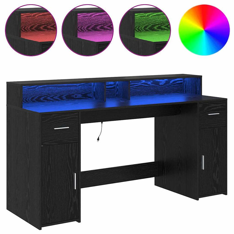 vidaXL Asztal LED -es lámpákkal Musta tammi 160 x 55 x 91 cm Faanyag