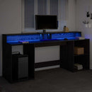 vidaXL Asztal LED -es lámpákkal Musta tammi 200 x 55 x 91 cm Faanyag
