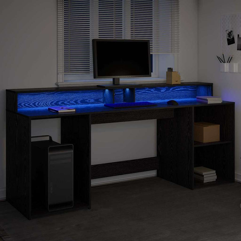 vidaXL Asztal LED -es lámpákkal Musta tammi 200 x 55 x 91 cm Faanyag