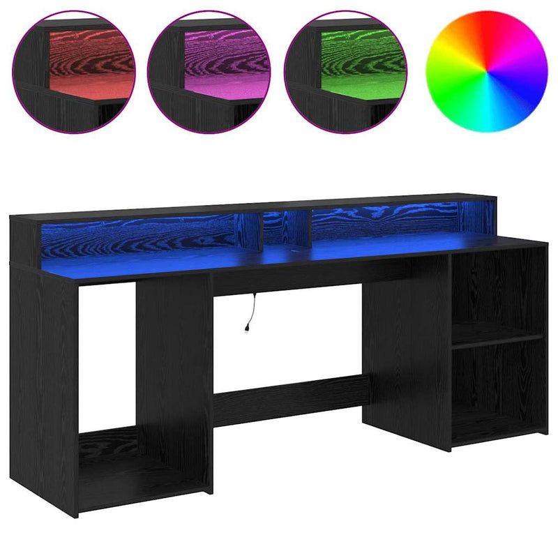 vidaXL Asztal LED -es lámpákkal Musta tammi 200 x 55 x 91 cm Faanyag