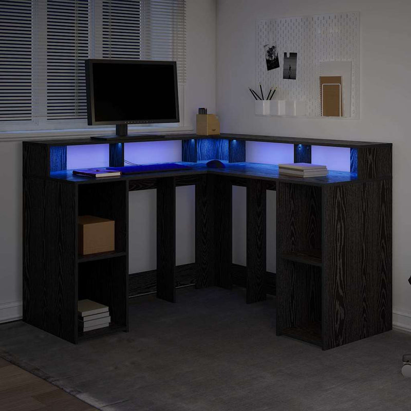 vidaXL Asztal LED -es lámpákkal Musta tammi 130 x 130 x 91 cm Faanyag