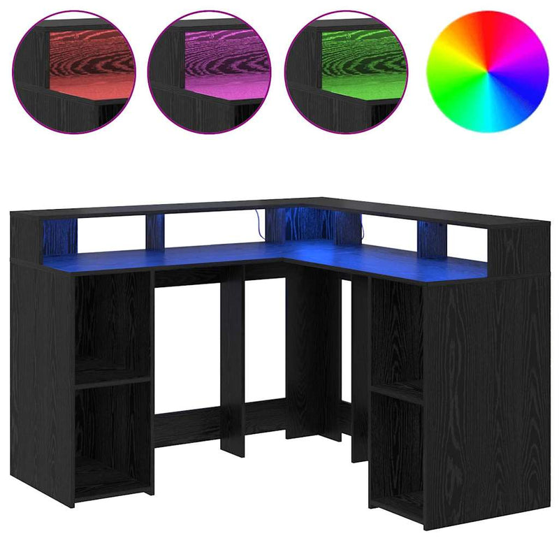 vidaXL Asztal LED -es lámpákkal Musta tammi 130 x 130 x 91 cm Faanyag