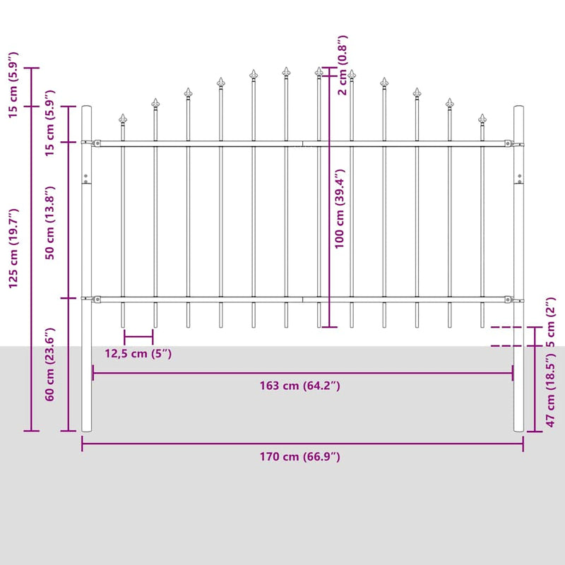 vidaXL Kerti Kerítés Szürke 340 x 100 cm Porszórt acél