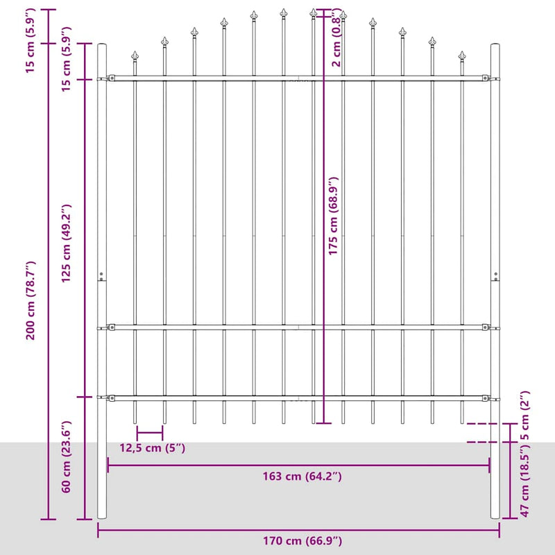 vidaXL Kerti Kerítés Fehér 680 x 175 cm Porszórt acél