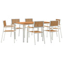 vidaXL Kültéri étkező szett 7 pcs Tömör teakfa és rozsdamentes acél