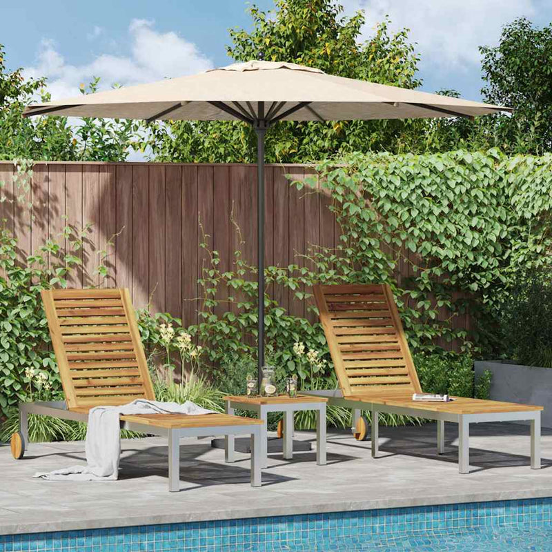 vidaXL Napozóágy 2 db Asztallal 3 pcs Barna 205x53x100cm TömörAkácfa