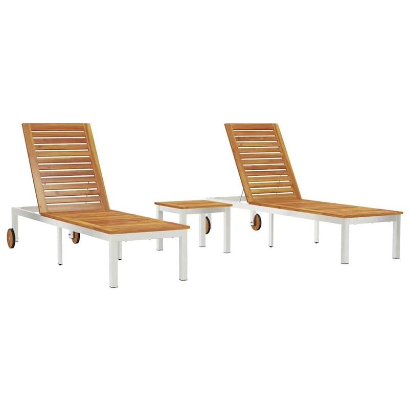 vidaXL Napozóágy 2 db Asztallal 3 pcs Barna 205x53x100cm TömörAkácfa