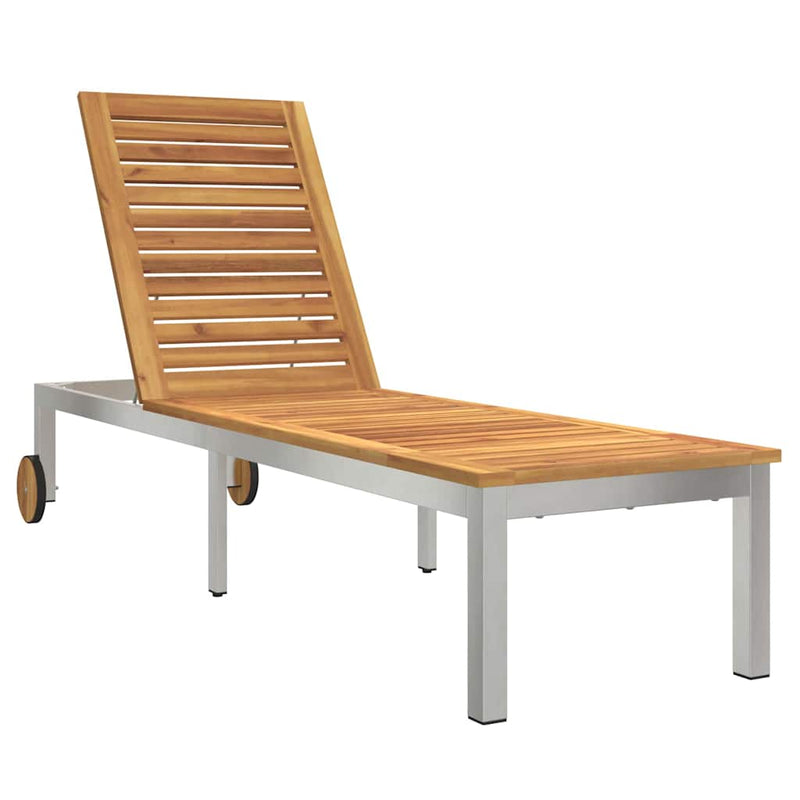 vidaXL Napozóágy 2 db Asztallal 3 pcs Barna 205x53x100cm TömörAkácfa
