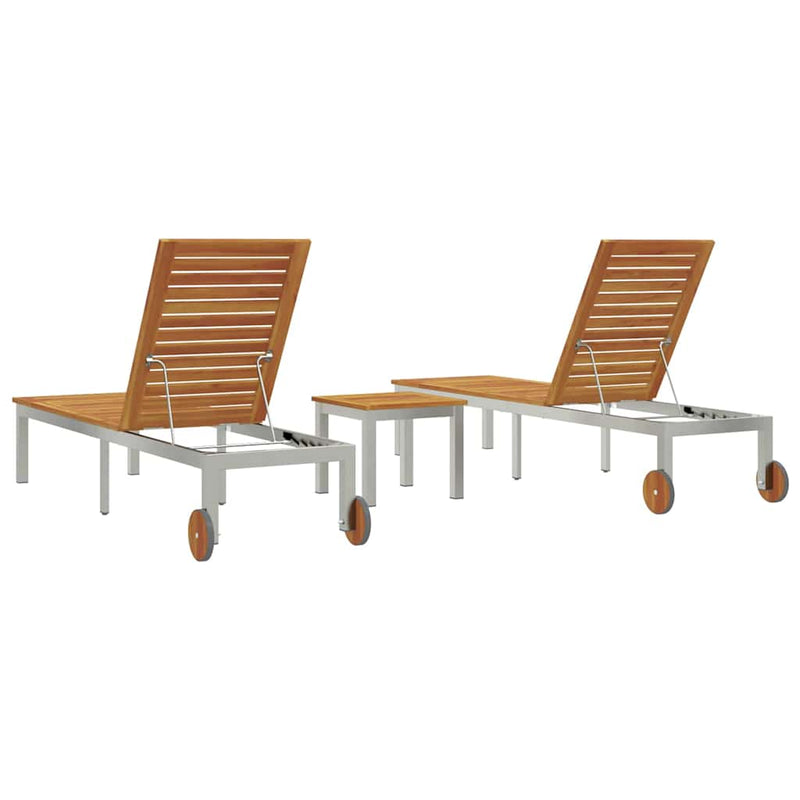 vidaXL Napozóágy 2 db Asztallal 3 pcs Barna 205x53x100cm TömörAkácfa