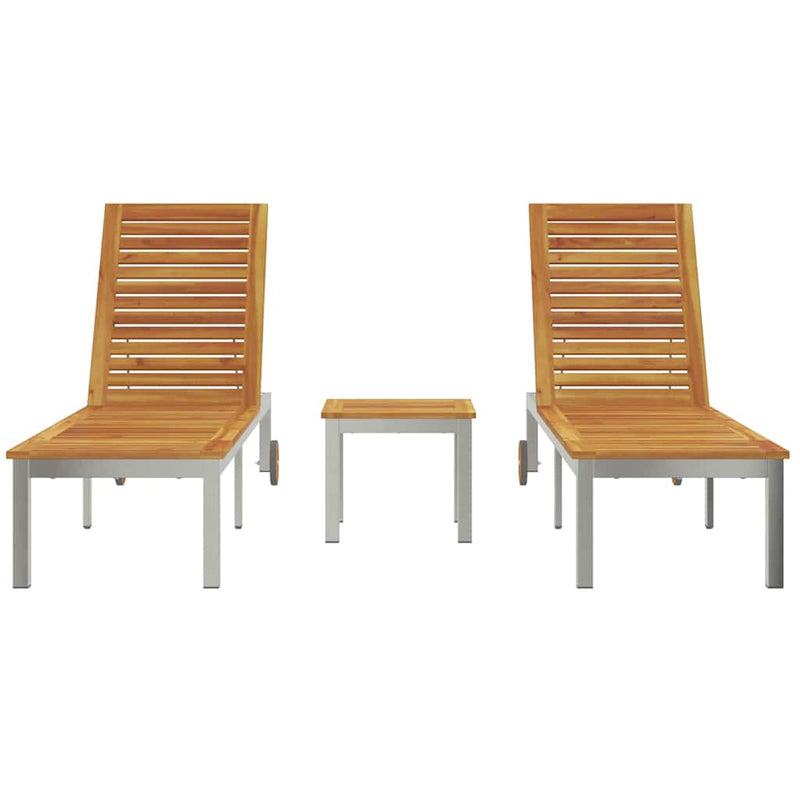 vidaXL Napozóágy 2 db Asztallal 3 pcs Barna 205x53x100cm TömörAkácfa