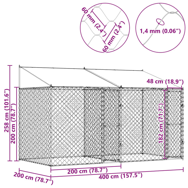 vidaXL Kutyaketrec Ezüst 400 x 200 x 256 cm Horganyzott acél