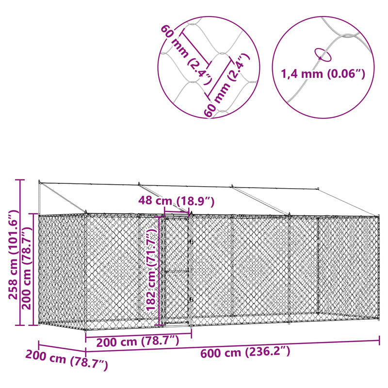 vidaXL Kutyaketrec 3 pcs Ezüst 600 x 200 x 258 cm Acél és PE