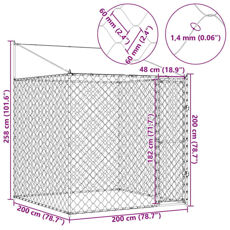 vidaXL Kutyaketrec 200 x 200 x 258 cm Acél és PE