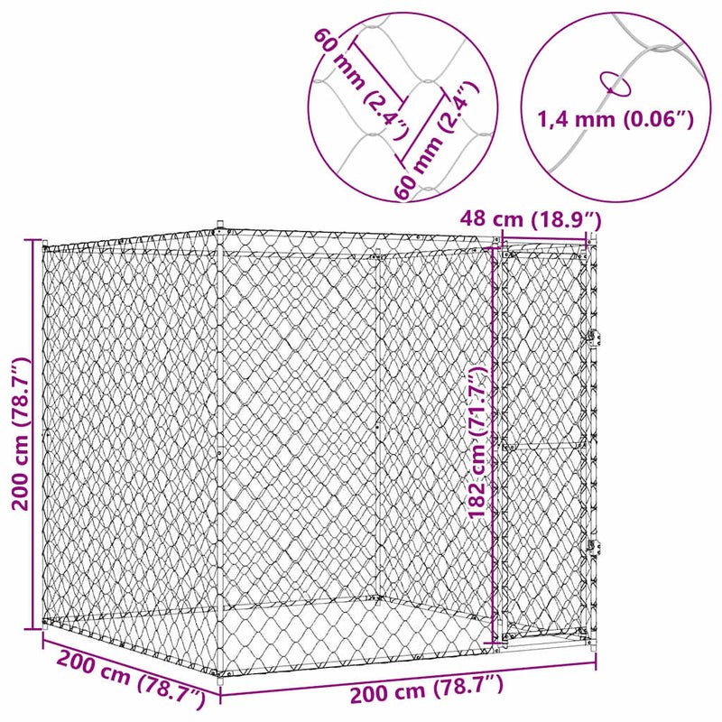vidaXL Kutyaketrec 2 x 2 x 2 m Acél