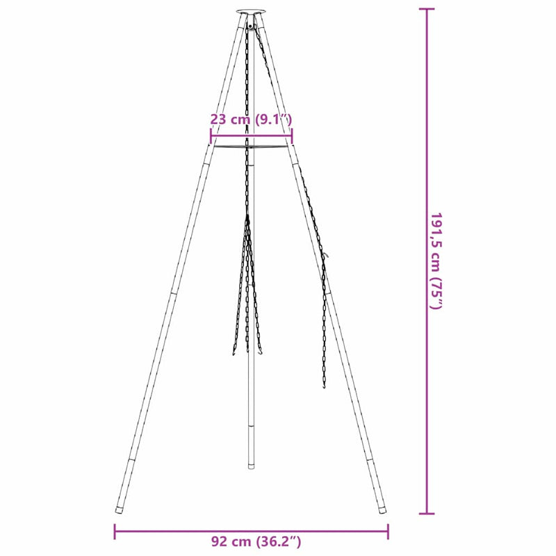 vidaXL Tűzrakó állvány Fekete 92 x 92 x 191,5 cm Acél