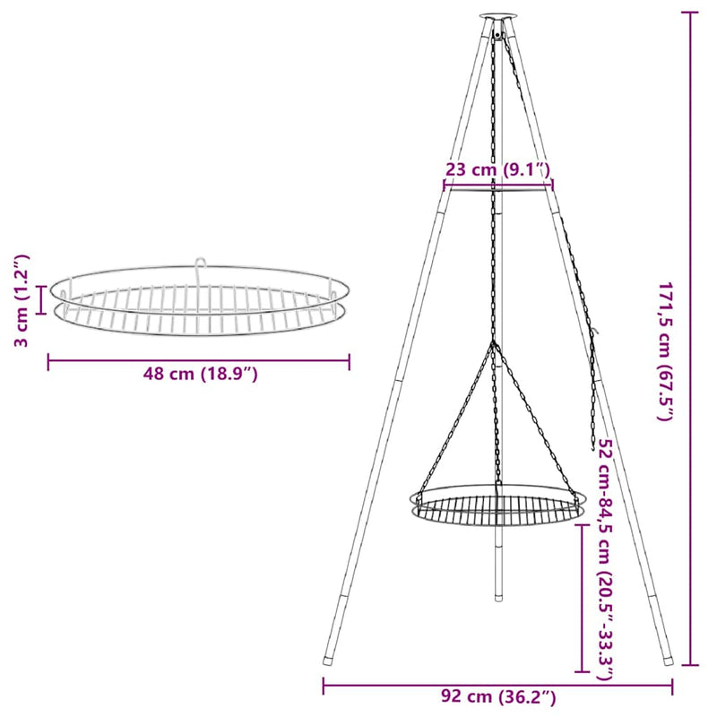 vidaXL Tűzrakó állvány Fekete 92 x 92 x 171,5 cm Acél