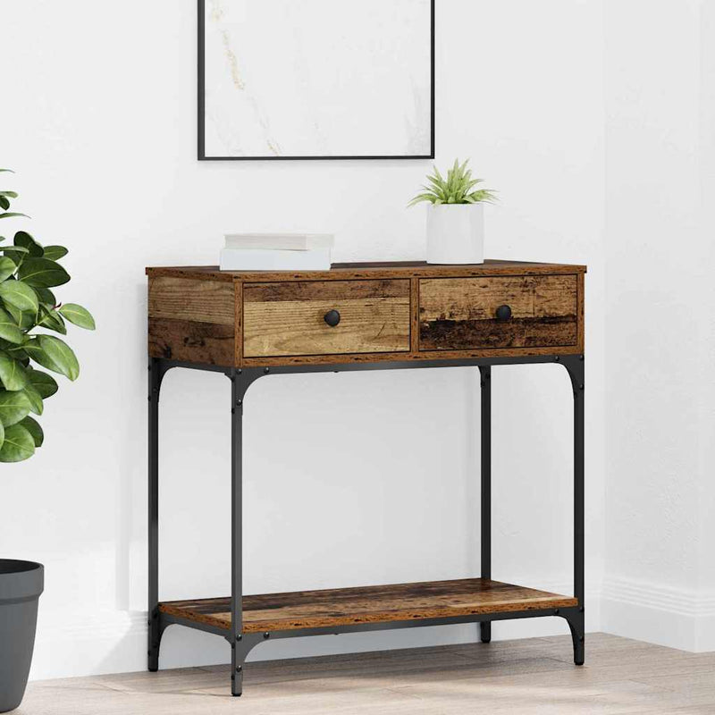vidaXL Konzolasztal fiókkal Régi fa 75 x 34.5 x 75 cm Faanyag