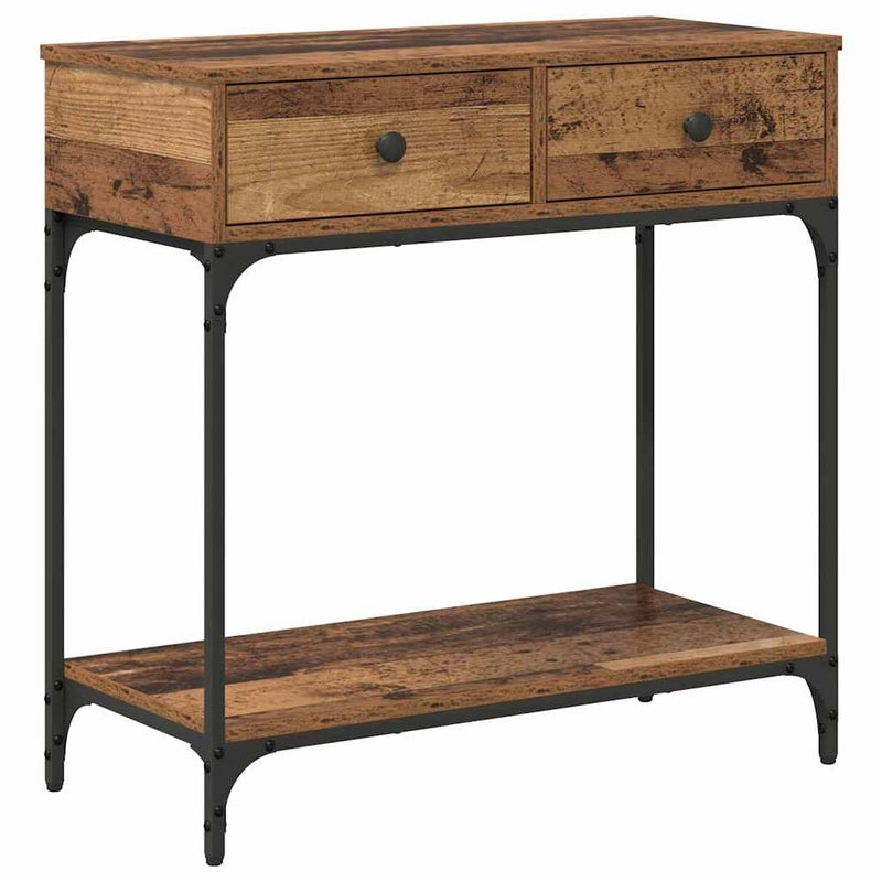 vidaXL Konzolasztal fiókkal Régi fa 75 x 34.5 x 75 cm Faanyag