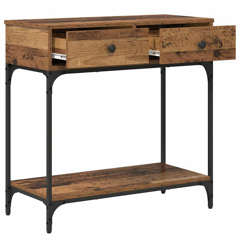 vidaXL Konzolasztal fiókkal Régi fa 75 x 34.5 x 75 cm Faanyag