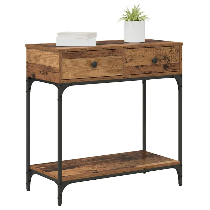 vidaXL Konzolasztal fiókkal Régi fa 75 x 34.5 x 75 cm Faanyag