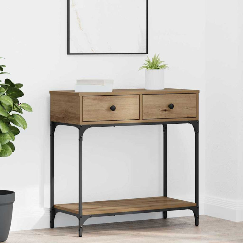 vidaXL Konzolasztal fiókkal kézműves tölgy 75 x 34.5 x 75 cm Faanyag