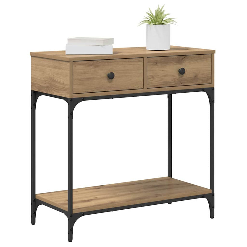 vidaXL Konzolasztal fiókkal kézműves tölgy 75 x 34.5 x 75 cm Faanyag