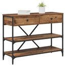 vidaXL Konzolasztal fiókkal polcokkal Barna 100 x 34,5 x 75 cm faszínű