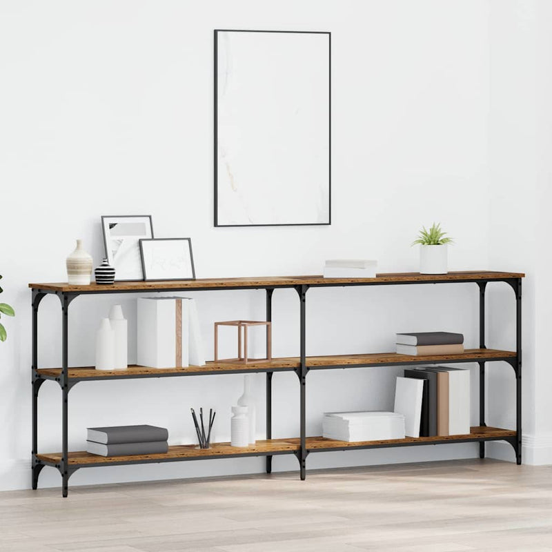 vidaXL Konzolasztal Öreg fa 200 x 29 x 75 cm Műgyantás fa és fém