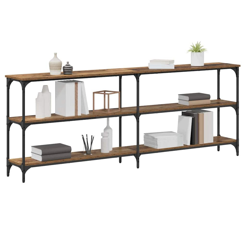 vidaXL Konzolasztal Öreg fa 200 x 29 x 75 cm Műgyantás fa és fém