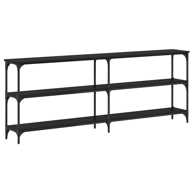 vidaXL Konzolasztal Musta tammi 200 x 29 x 75 cm Műgyantás fa és fém