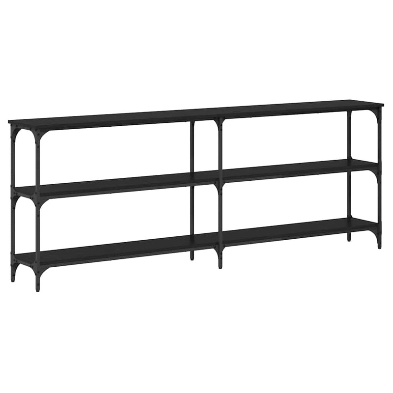 vidaXL Konzolasztal Musta tammi 200 x 29 x 75 cm Műgyantás fa és fém