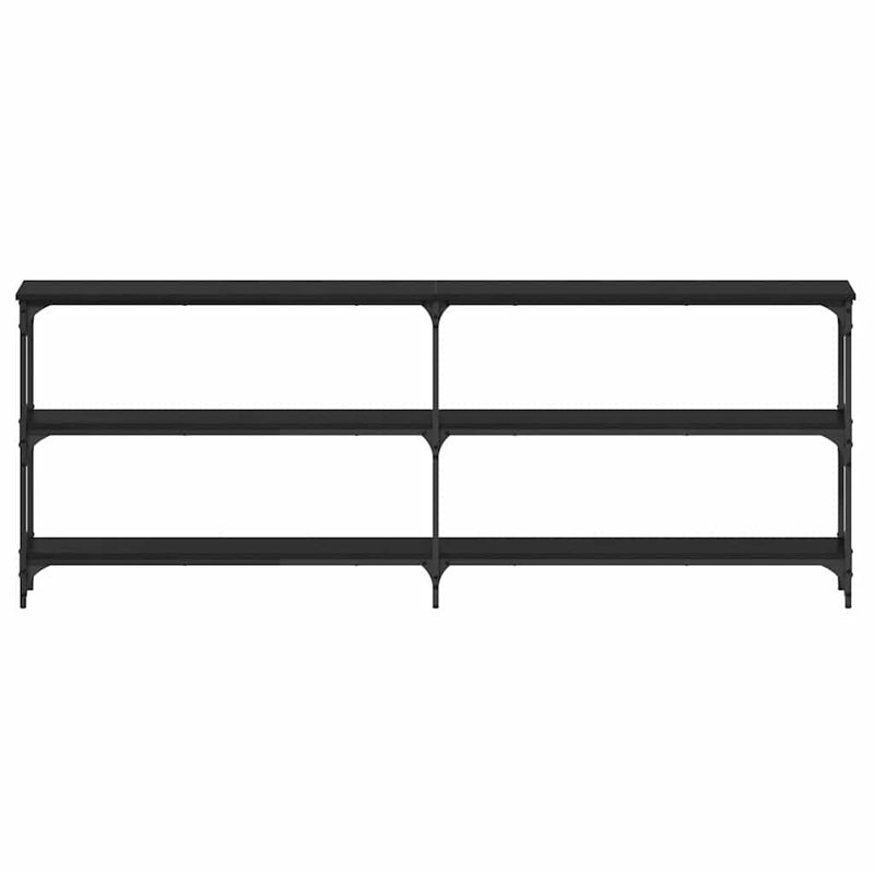 vidaXL Konzolasztal Musta tammi 200 x 29 x 75 cm Műgyantás fa és fém