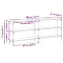 vidaXL Konzolasztal Musta tammi 200 x 29 x 75 cm Mérnöki fa és fém