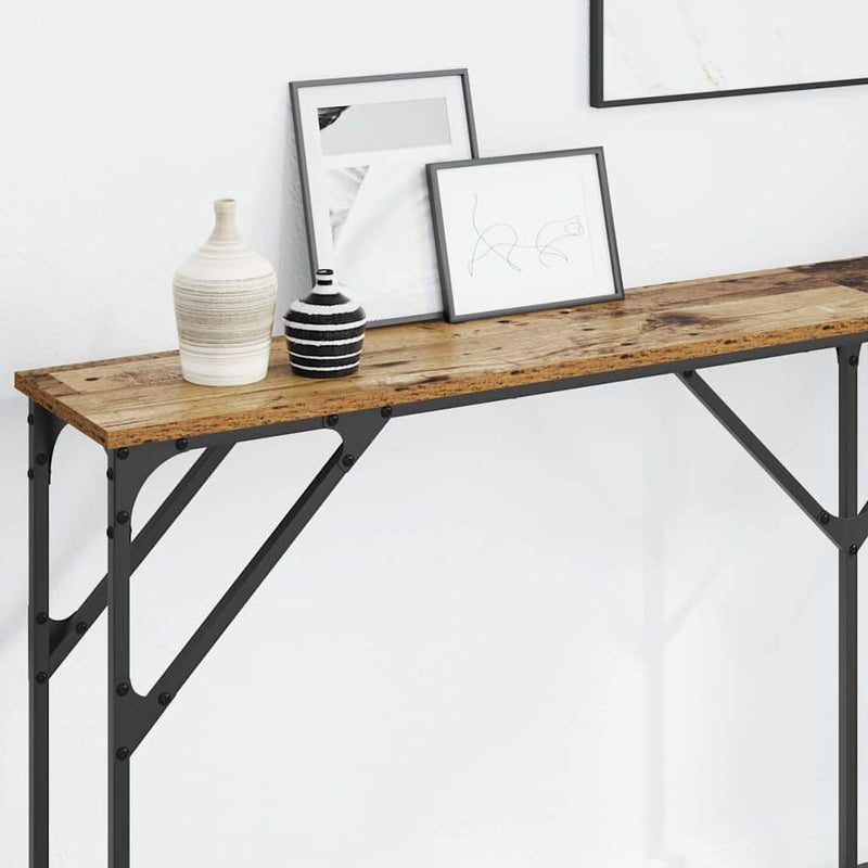 vidaXL Konzol Asztal Öreg fa 180 x 23 x 75 cm Műgyantás fa és fém