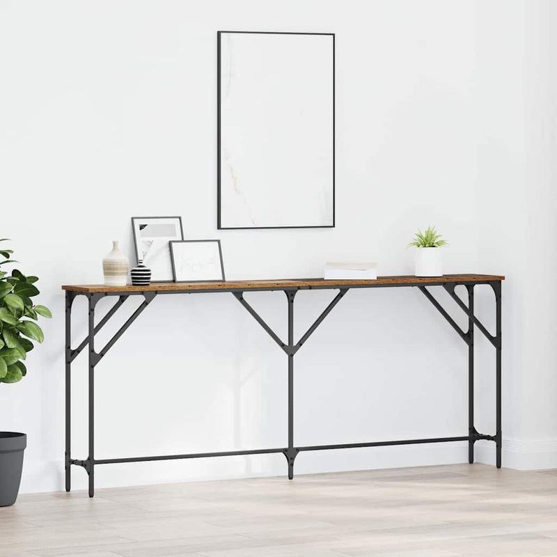 vidaXL Konzol Asztal Öreg fa 180 x 23 x 75 cm Műgyantás fa és fém