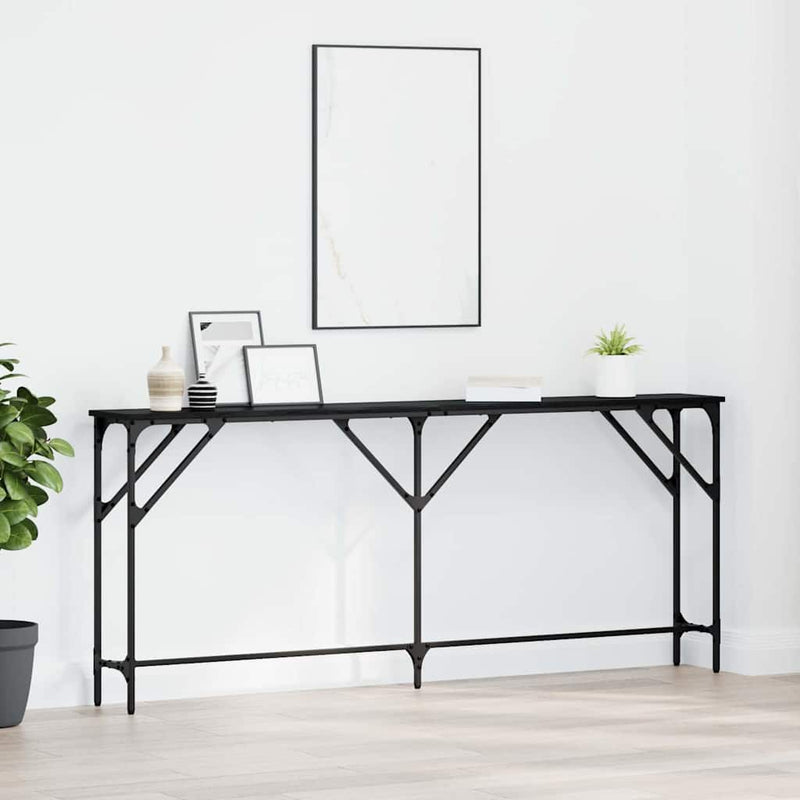 vidaXL Konzol Asztal Musta tammi 180 x 23 x 75 cm Műgyantás fa és fém