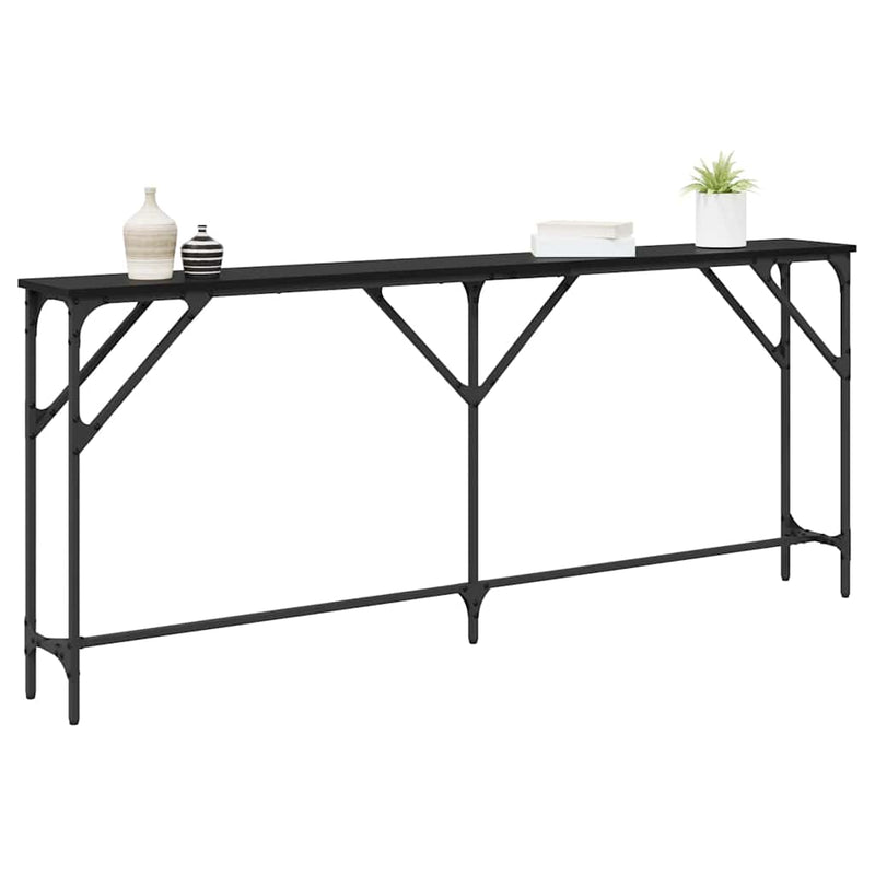 vidaXL Konzol Asztal Musta tammi 180 x 23 x 75 cm Műgyantás fa és fém