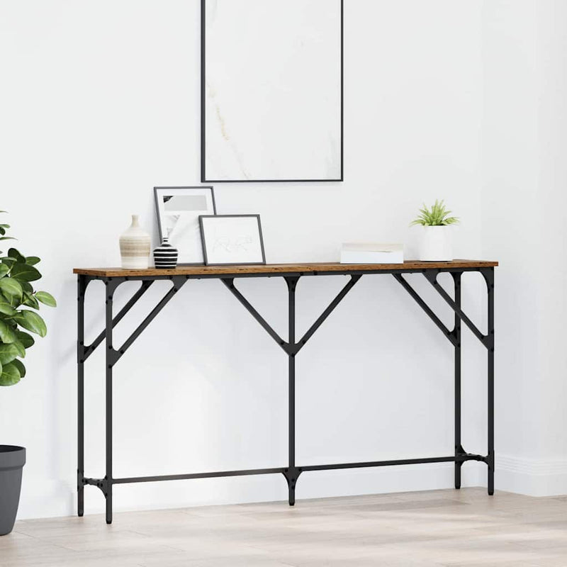 vidaXL Konzol Asztal Öreg fa 140 x 23 x 75 cm Műgyantás fa és fém
