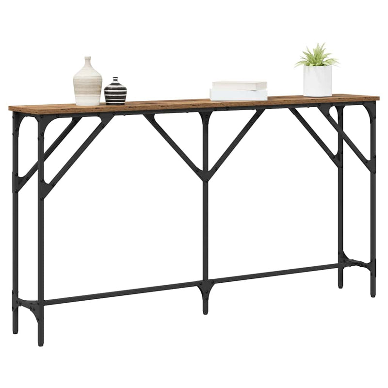 vidaXL Konzol Asztal Öreg fa 140 x 23 x 75 cm Műgyantás fa és fém