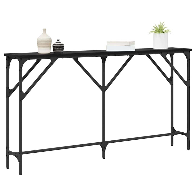 vidaXL Konzol Asztal Musta tammi 140 x 23 x 75 cm Műgyantás fa és fém