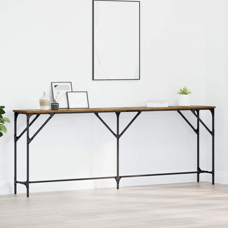 vidaXL Konzol Asztal Öreg fa 200 x 29 x 75 cm Műgyantás fa és fém