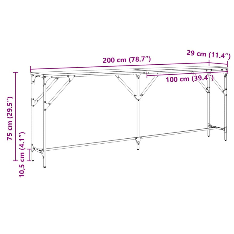 vidaXL Konzol Asztal Öreg fa 200 x 29 x 75 cm Műgyantás fa és fém