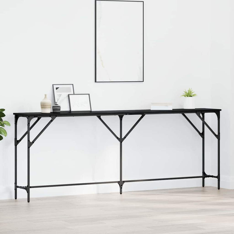vidaXL Konzol Asztal Musta tammi 200 x 29 x 75 cm Műgyantás fa és fém
