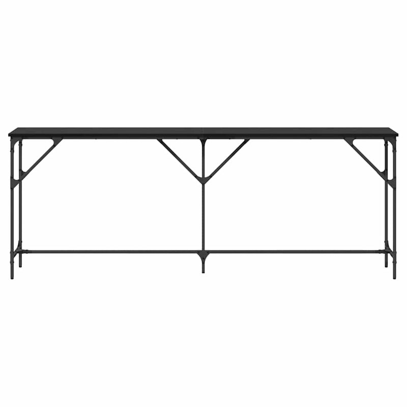 vidaXL Konzolasztal Musta tammi 200 x 29 x 75 cm Műgyantás fa és fém