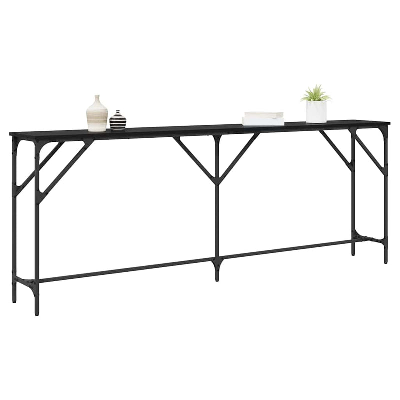 vidaXL Konzol Asztal Musta tammi 200 x 29 x 75 cm Műgyantás fa és fém