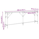 vidaXL Konzolasztal Musta tammi 200 x 29 x 75 cm Műgyantás fa és fém