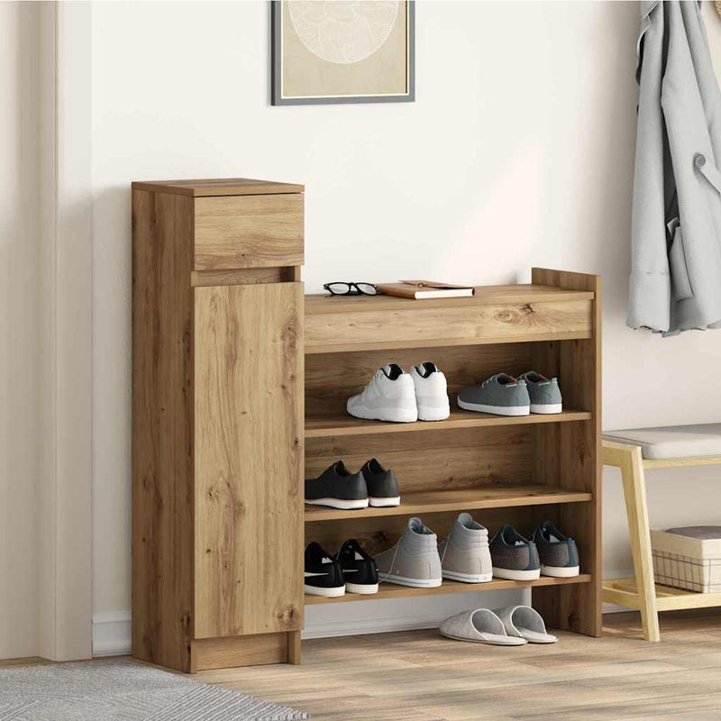 vidaXL Cipősszekrény kézműves tölgy 100.5 x 28 x 100 cm Faanyag