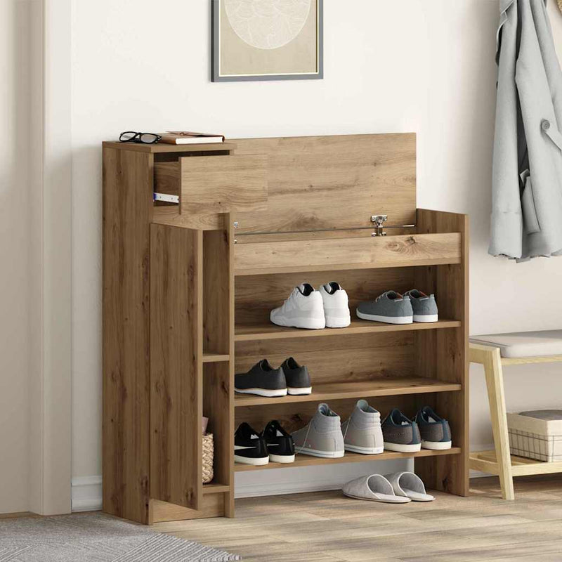 vidaXL Cipősszekrény kézműves tölgy 100.5 x 28 x 100 cm Faanyag