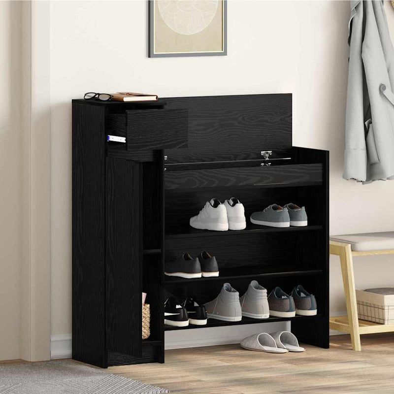 vidaXL Cipősszekrény fiókkal Musta tammi 100.5 x 28 x 100 cm Faanyag